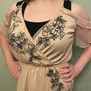 Cream Embroidered Bird Flutter Sleeve